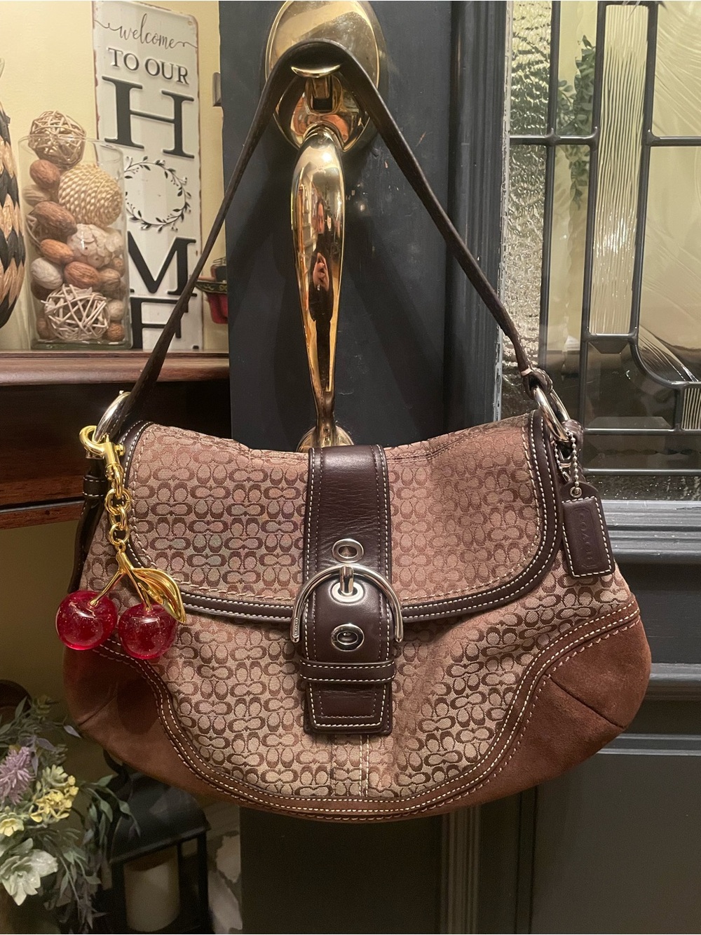 Coach Brown Signature large SoHo shoulder Hobo Bag